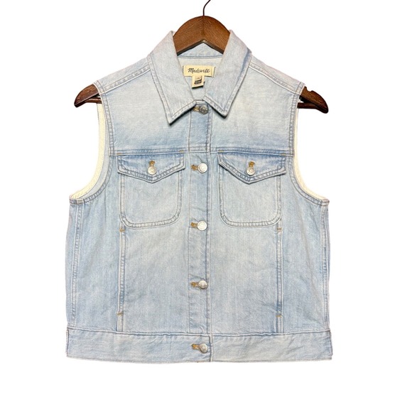Madewell Jackets & Blazers - Madewell Women Small Light Wash Denim Trucker Vest Blue Button Up Western‎ Moto